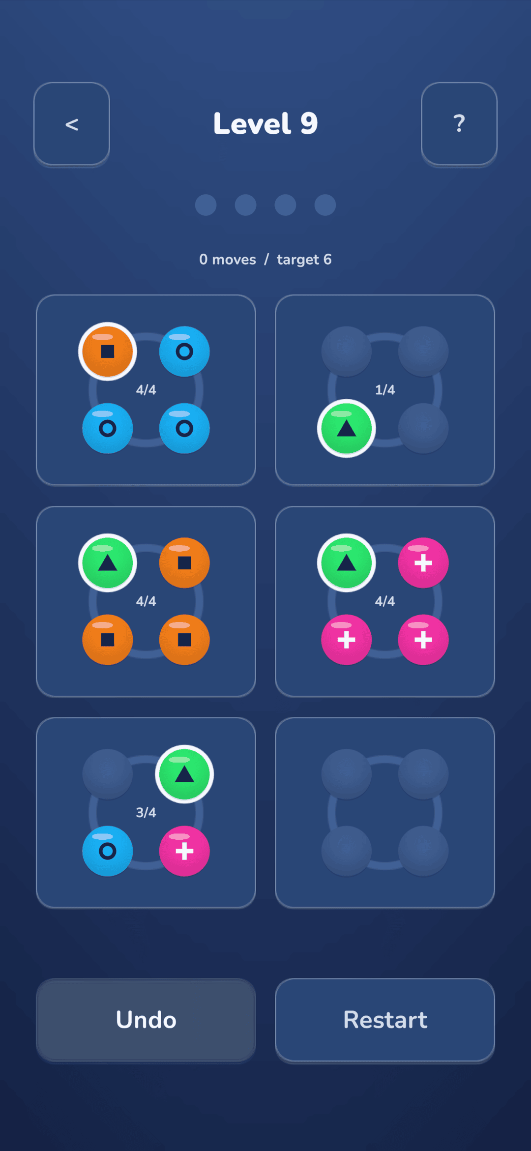 A four-colour Loopmio puzzle in progress.
