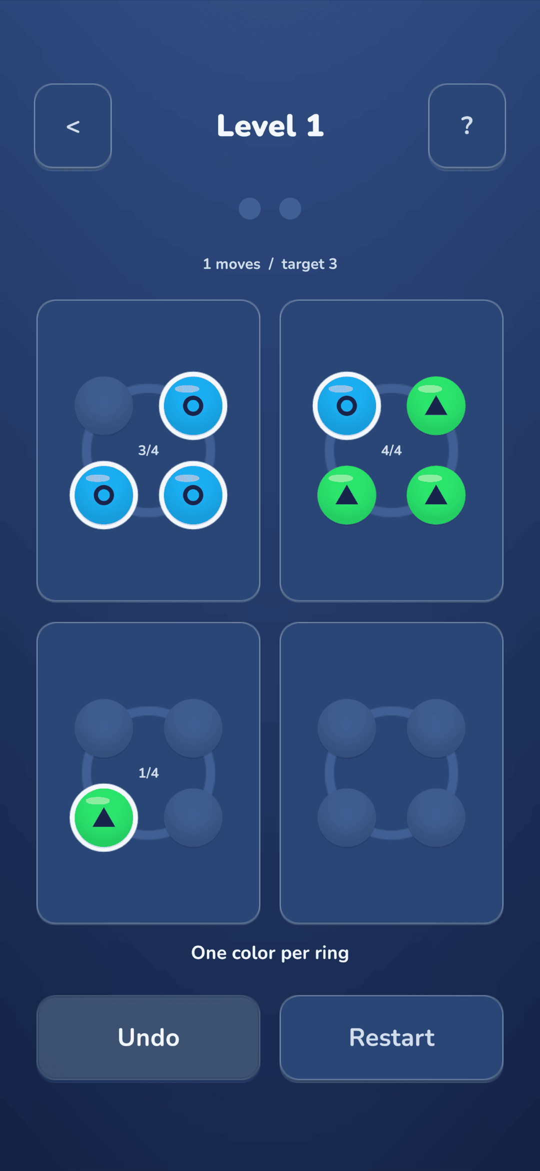 A Loopmio board after a move, with the free undo control.